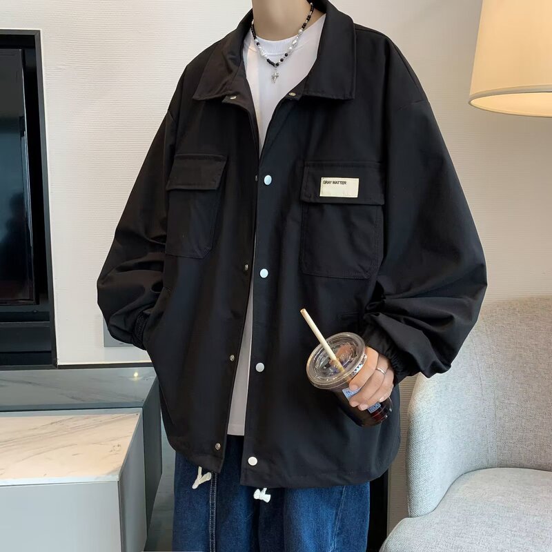 Autumn Velcro coat men's Hong Kong style Japanese fashion brand oversize loose casual tooling lapel jacket top Autumn Velcro coat men's Hong Kong style Japanese fashion brand oversize loose casual tooling lapel jacket top