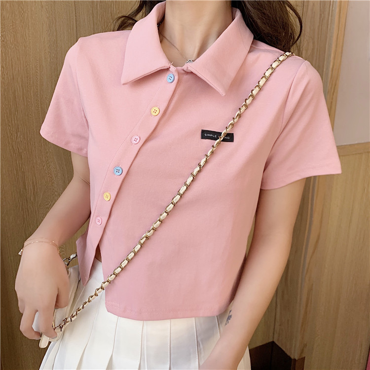 Women's T-shirt Short Sleeve T-Shirts Patchwork Button Simple Style Solid Color display picture 9