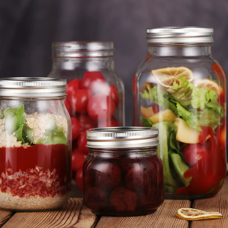 В наличии утолщенные стеклянные банки Mason с квадратными и круглыми алюминиевыми крышками, банки для варенья, бытовые контейнеры для хранения зерна, стеклянные герметичные банки оптом.