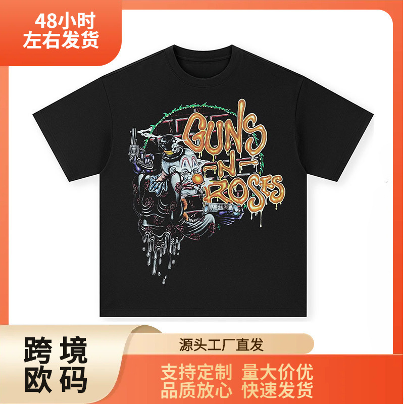 2025 Guns N' Roses Rock Retro High Street Cotton Printed Short-Sleeved T-Shirt for Men and Women, High-Quality Luxury