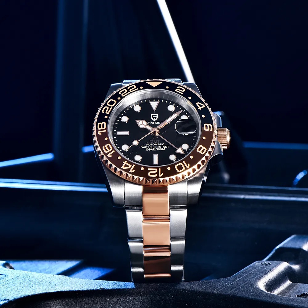 PAGANI bojiani moda reloj mecánico automático para hombre GMT reloj de dos horas calendario luminoso reloj 1662