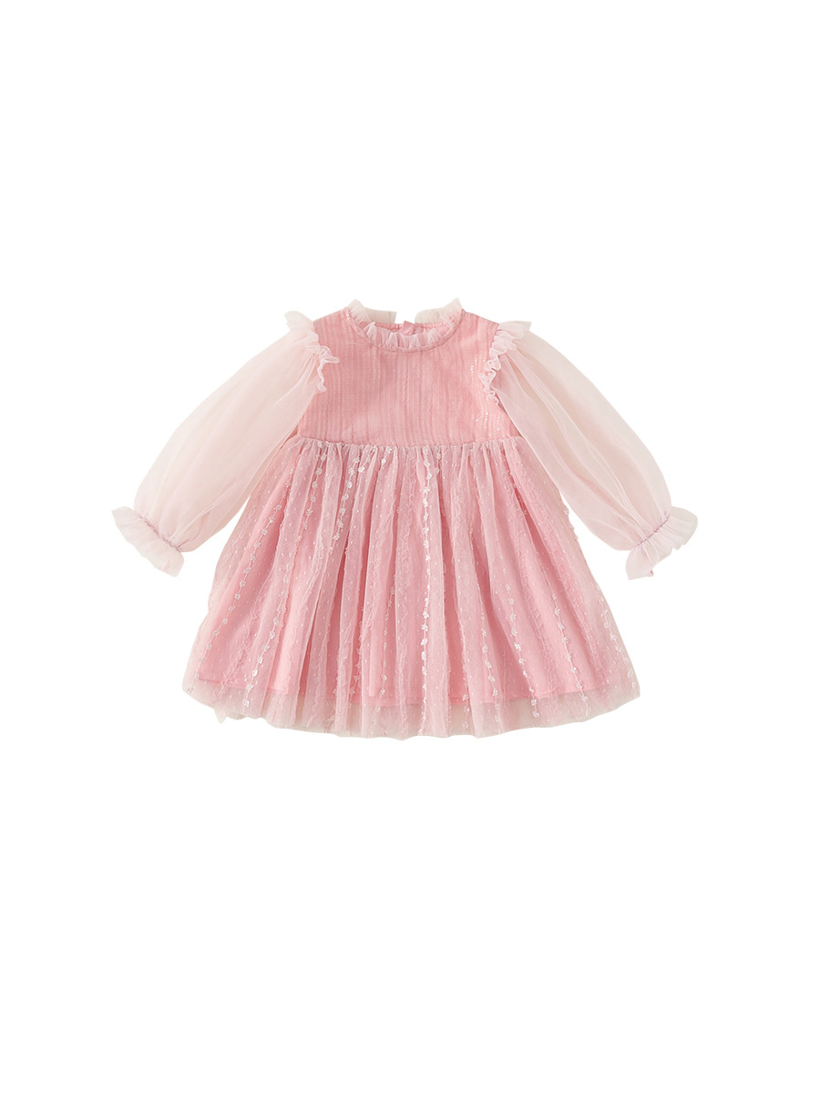 Yubao ropa infantil primavera y otoño ropa de niña coreana para niños manga larga red de ropa de bebé vestido de princesa rosa image 6