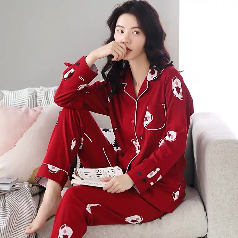 Pijamas de algodón para mujeres primavera y otoño manga larga dibujos animados coreanos se pueden usar ropa de hogar