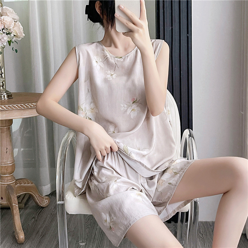 Nuevo pijama de verano de las mujeres de algodón fino de seda lindo de dibujos animados sexy estilo coreano más tamaño traje de dos piezas desgaste del hogar de verano