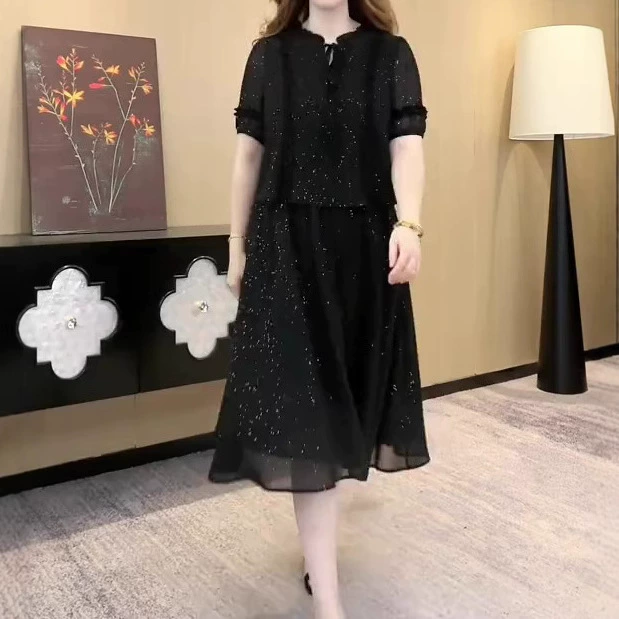 Летнее платье 2025 года, новое, в стиле лёгкой роскоши, высококачественное, блестящее кружевное, прочное, искусственный мех, двухслойное, для женщин