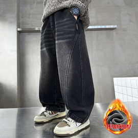 儿童装男童加绒裤子冬装2025新款男孩秋冬款加厚牛仔中大童冬季潮