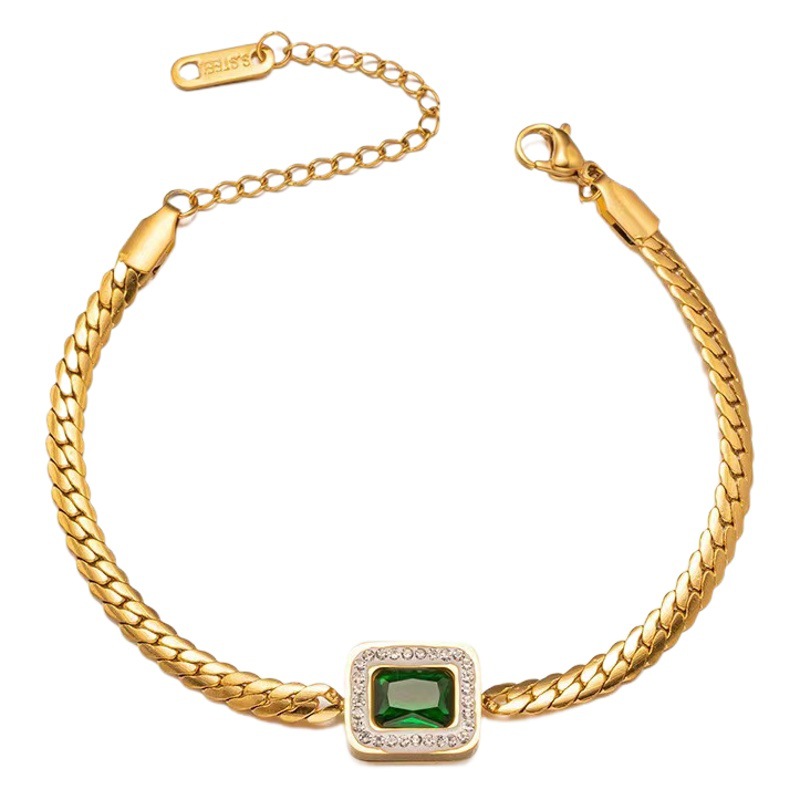 Red de moda mismo estilo cuadrado ZIRCON pulsera completa diamante hoja clavícula cadena verde diamante traje pulsera Collar para las mujeres al por mayor