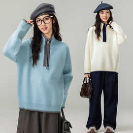 女大童翻领毛衣秋冬装大码宽松针织衫慵懒风洋气打底初中学生上衣