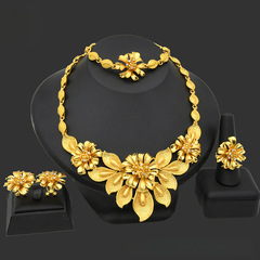 Cross-border Dubai 24K Gold Jewelry Set for Brides - Necklace, Ring, Earrings, and Bracelet Set of Four