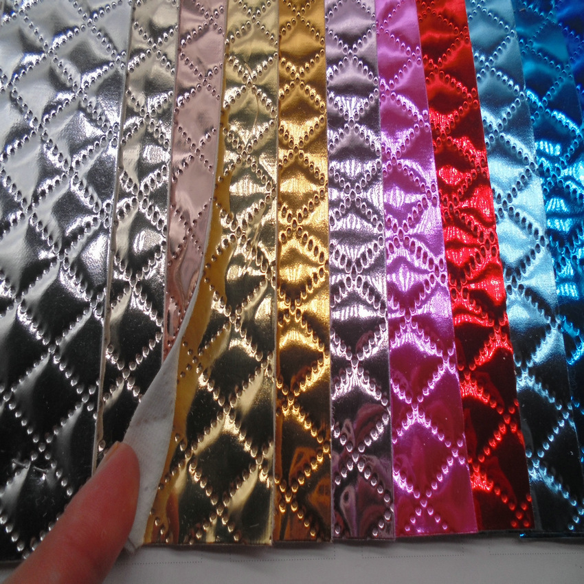 菱形 网线 格子压花 镜面金属色 四角形皮革 亮 车线软包布 格仔