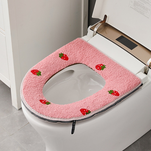 Zhenxing Toilet Mat FE2267 Zipper Cushion Universal Toilet Cover Thickened Winter Plaid Knitted Toilet Seat Cushion