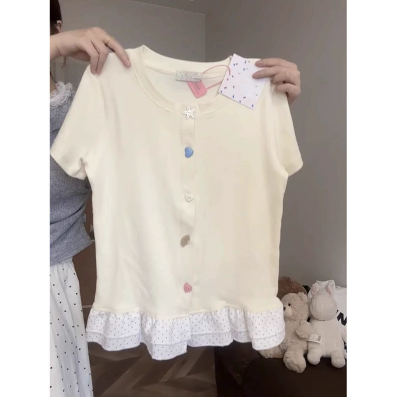 [40 хлопчатобумажных шапок с четырьмя сторонами] Ленивый ветер кружевная рубашка с короткими рукавами