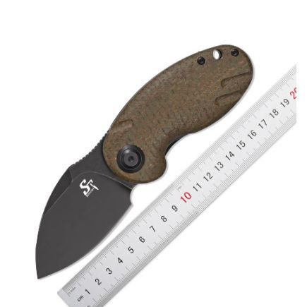 ST153袖珍折叠刀14C28N黑色石洗刀片，G10/Micarta手柄，EDC工作