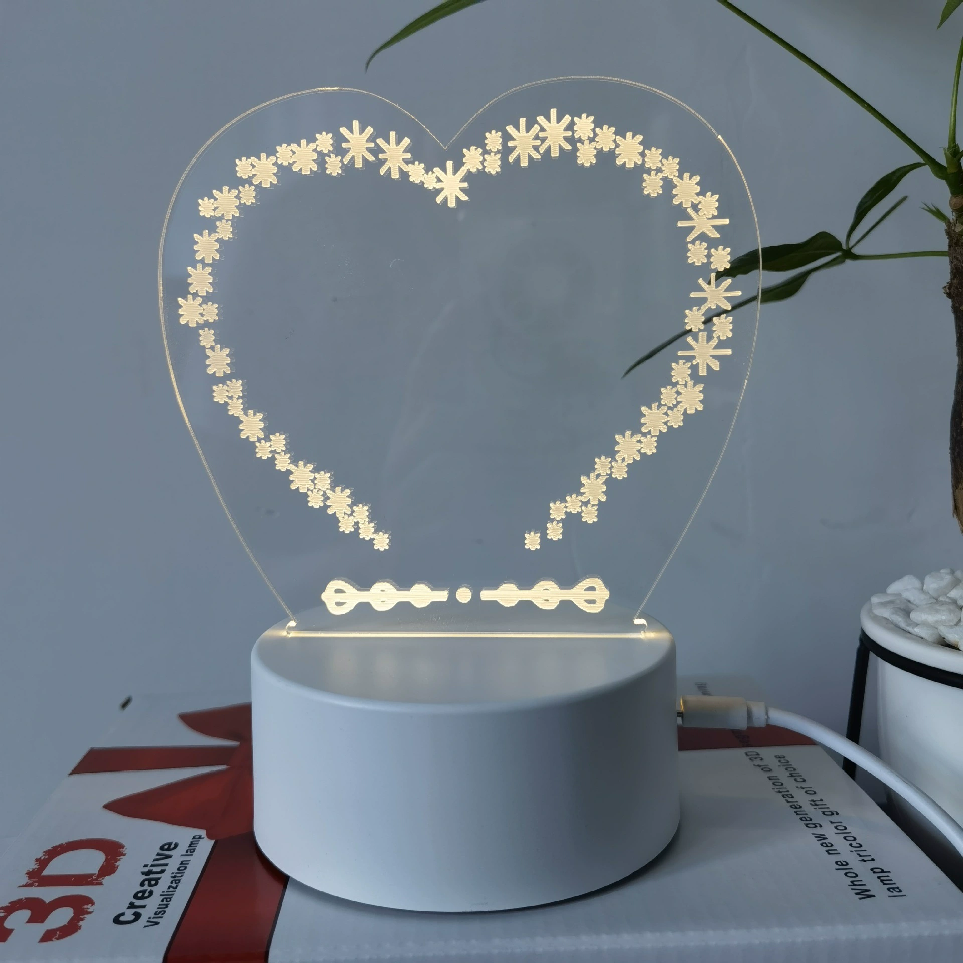 3D acrylic erasable night light, 4 W, USB, customizable acrylic panel and logo-capable base
