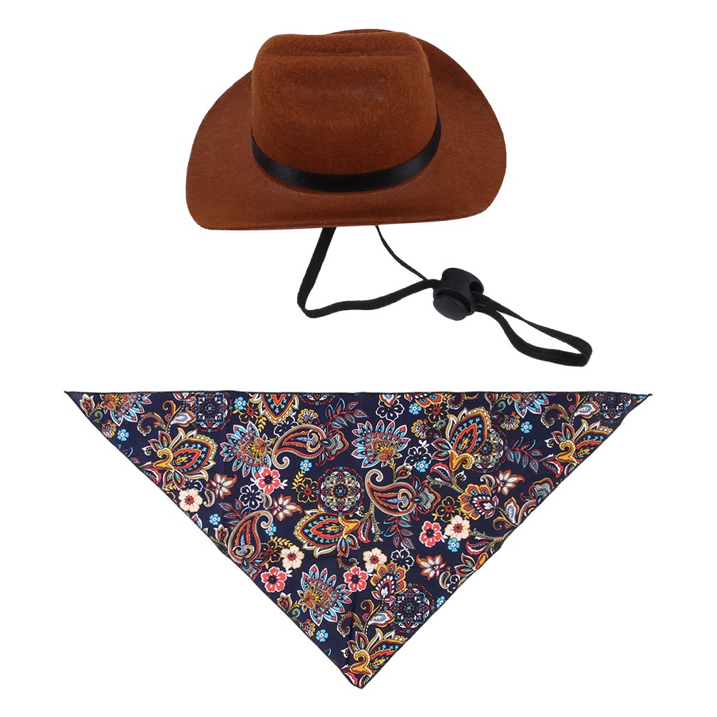 Transfronterizo nuevo traje de sombrero de mascota vintage triángulo toalla mascota joyería gato perro occidental sombrero de vaquero