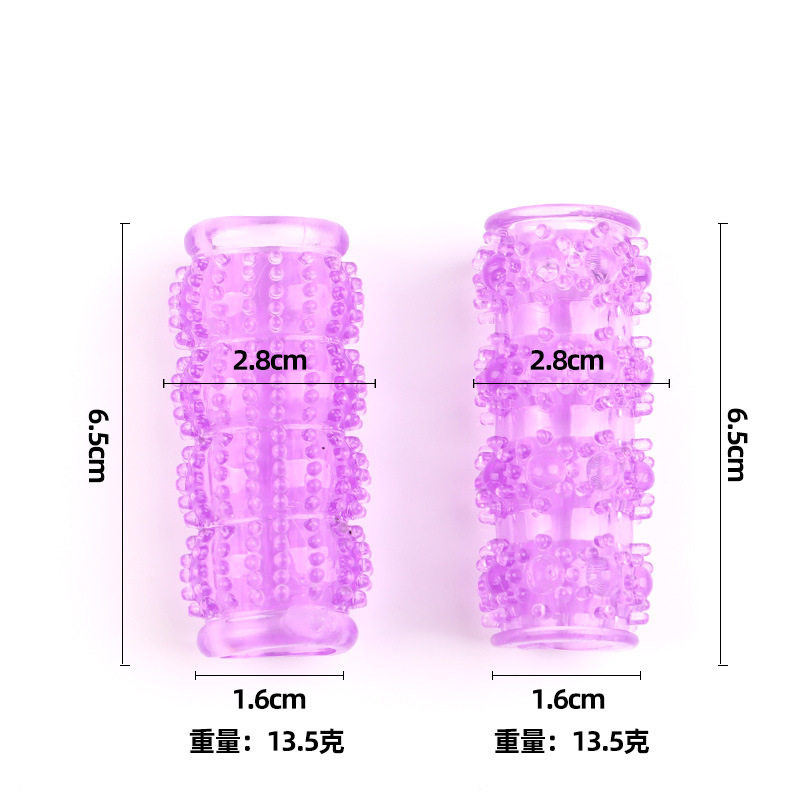 Double-Pack Locking Ring Penis Sleeve, Textured Soft Gel, Transparent Black — detail image 1