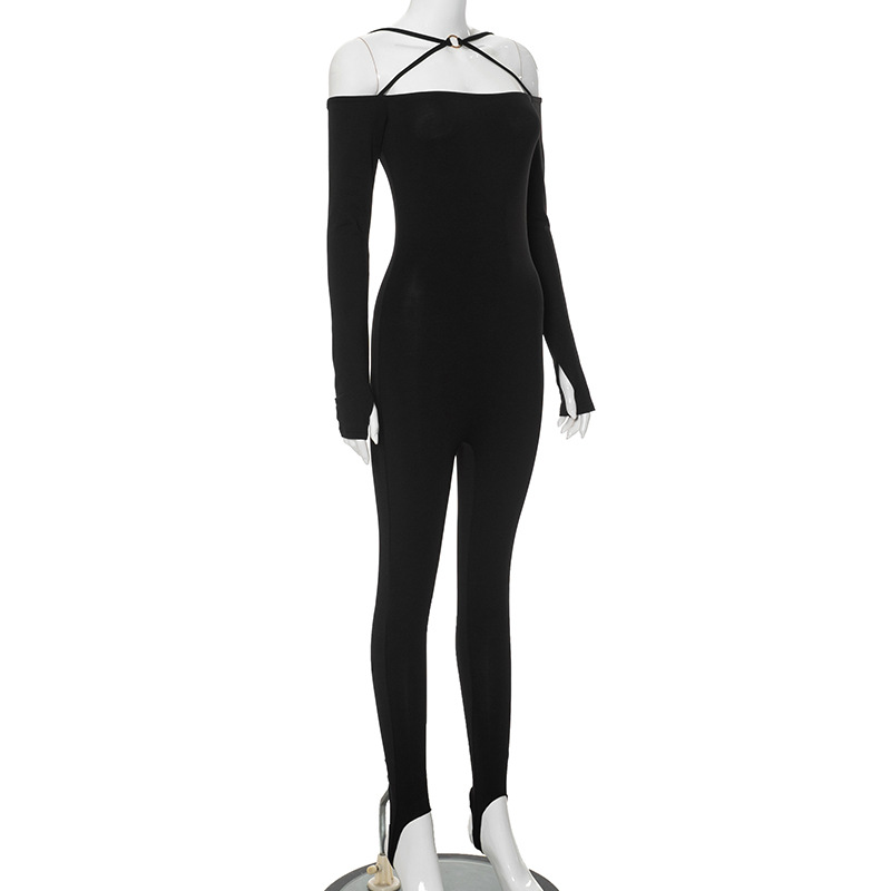 Chic Women Clothing Autumn Winter off-Shoulder Low-Cut Sexy Step-on Jumpsuit