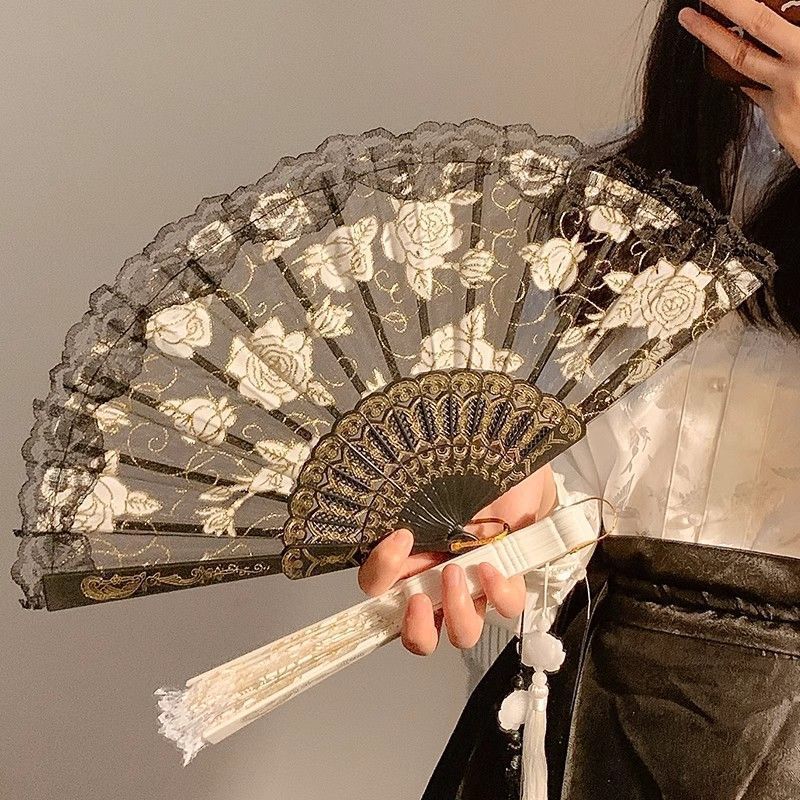 新しいレトロなレースの中国扇子ダンス扇子写真撮影漢服チャイナドレス写真古代スタイルポーズインターネット有名人の小道具|undefined