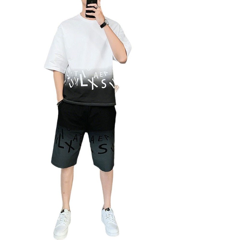 メンズ夏用アイスシルク薄手速乾服、半袖Tシャツ、ショートパンツ、カジュアルスポーツウェア、ハンサムな衣装のセット|undefined
