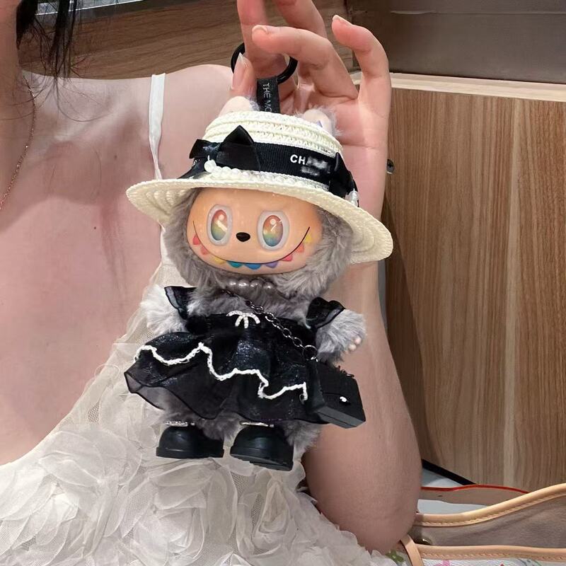 17cm Labubu Doll Clothes 17 Third Generation Black and Gray Accessories Dress-Up 15cm Clothes Universal Versatile Fashion