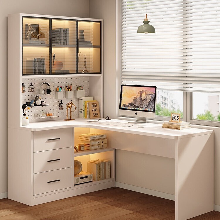 Solid Wood Desk and Bookcase Integrated Office Desk and Chair Set Student Bedroom Home Study Table Desktop Corner Computer Desk Solid Wood Desk and Bookcase Integrated Office Desk and Chair Set Student Bedroom Home Study Table Desktop Corner Computer Desk
