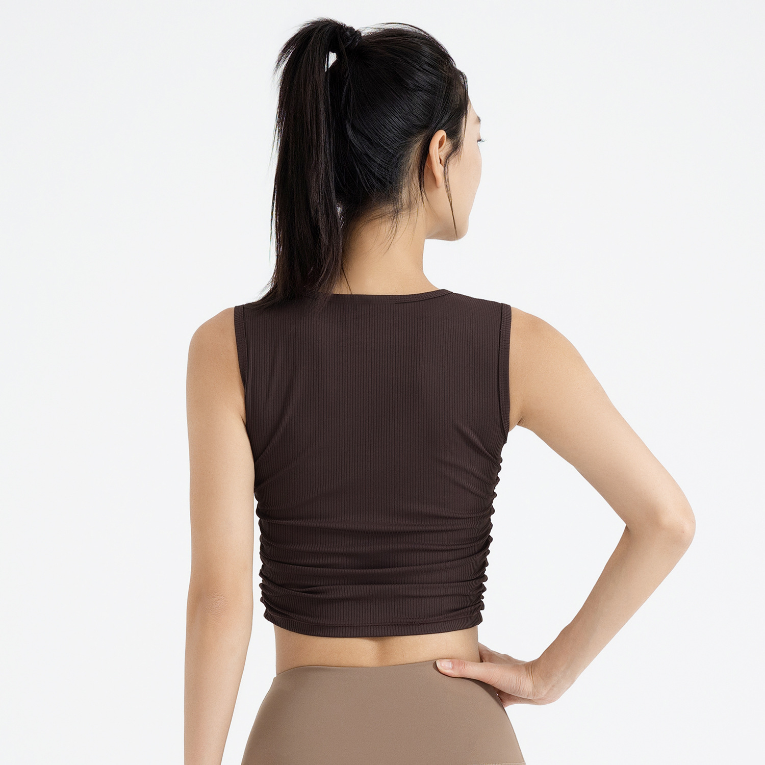 Juyitang verano nuevo producto doble plisado rizado sin mangas blusa cintura delgada chaleco de yoga deportivo mujeres