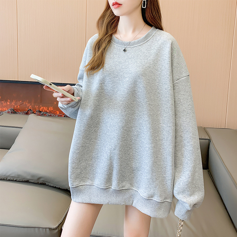 150.00kg chubby girl Solid Color fleece-lined Thickened Crewneck Fashion Brand plus size Loose Sweatshirt Long Sleeve Cotton Jacket Top Ins