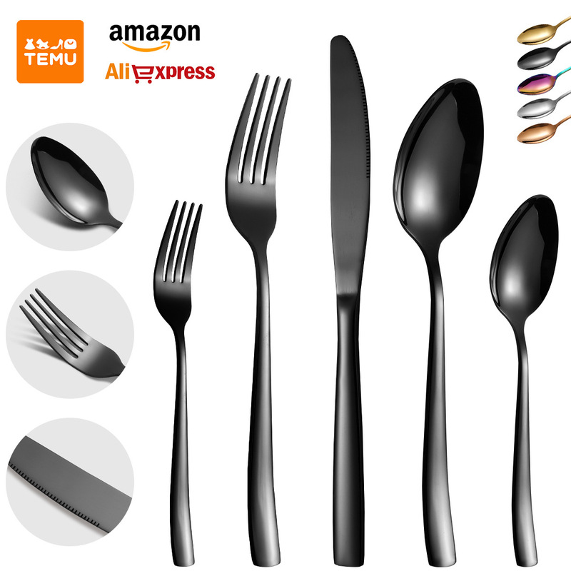 Cross-border Hot Selling Square Handle Stainless Steel Knife and Fork Spoon suit Hotel Western Food Steak Knife and Fork Spoon Household Tableware suit Cross-border Hot Selling Square Handle Stainless Steel Knife and Fork Spoon suit Hotel Western Food Steak Knife and Fork Spoon Household Tableware suit