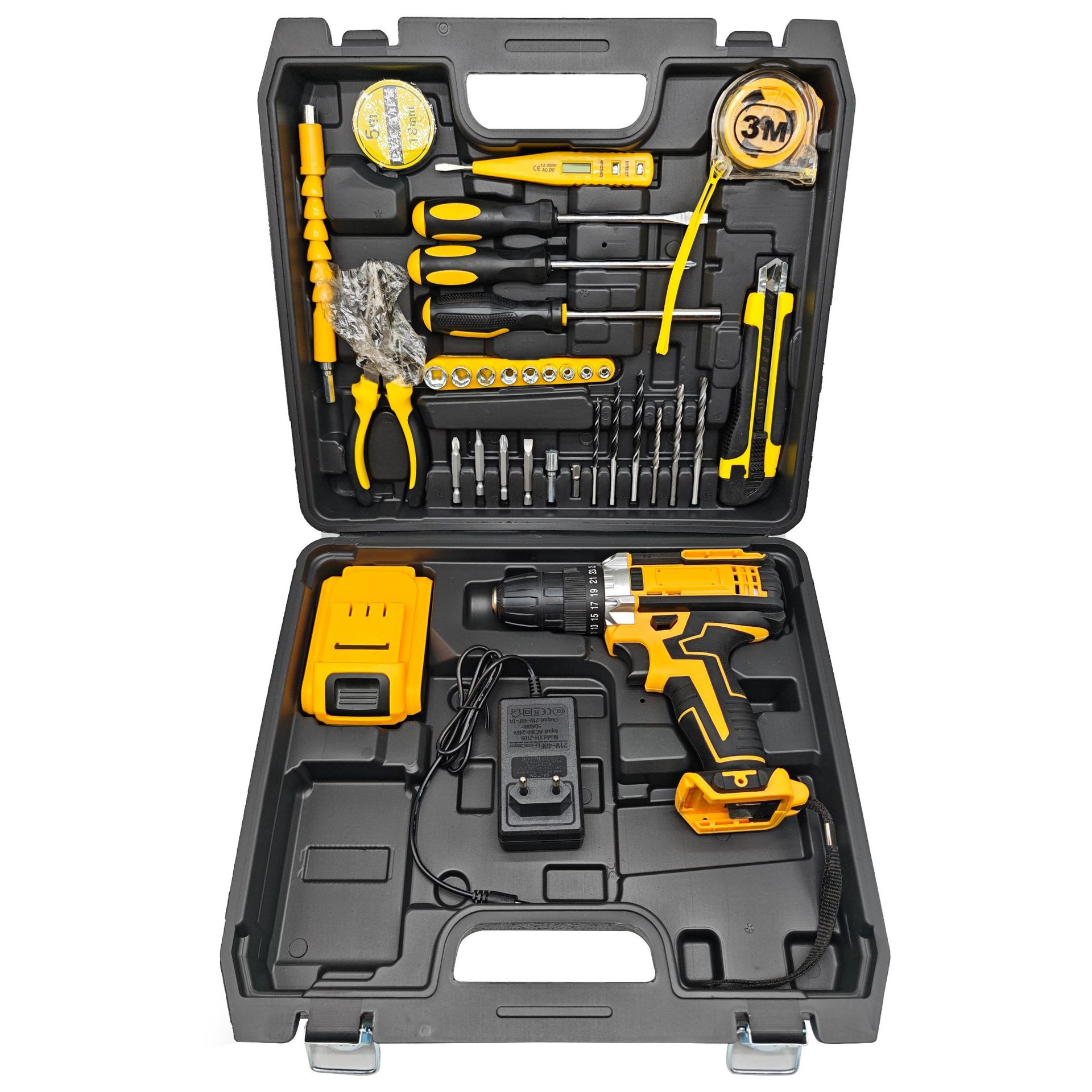 Batería de litio Taladro recargable Taladro eléctrico de litio de alta potencia Destornillador eléctrico multifuncional Taladro de pistola Juego de herramientas de batería Comercio exterior