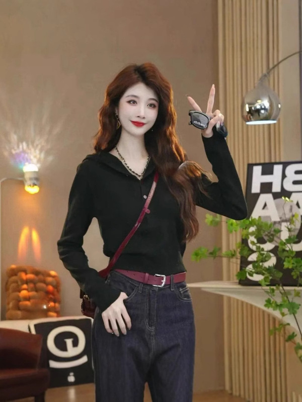 韓国スタイルの女性用フード付きニットセーター、秋の新しいデザイン、ニッチでファッショナブルで多用途なニットセータートップトレンディ|undefined