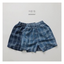 夏季新品儿童韩版格子牛仔短裤男女宝宝时尚简约牛仔裤子百搭个性