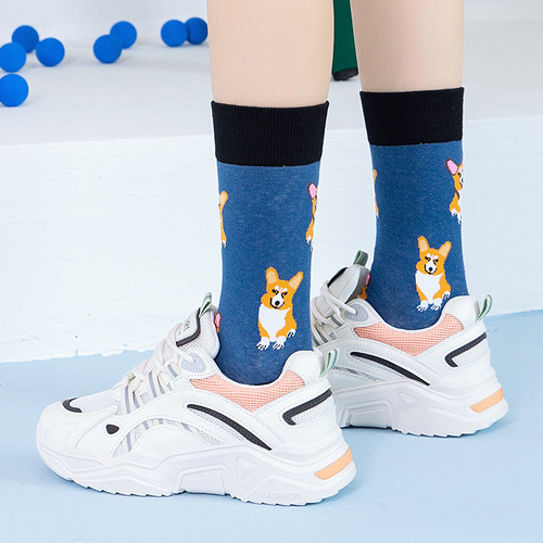 Creative Cute Animal Mid-Calf Socks for Women, Casual Streetwear Brand Socks, European and American Cross-Border Trend Socks, Four-Season Wholesale