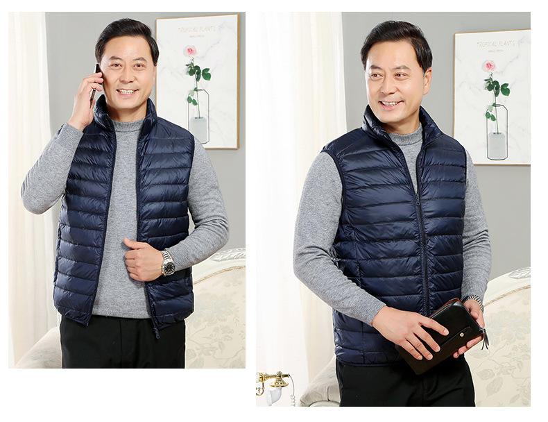 Middle-aged and elderly new winter down jacket men's vest stand collar waistcoat light white down vest men's top clothes_voghion.com