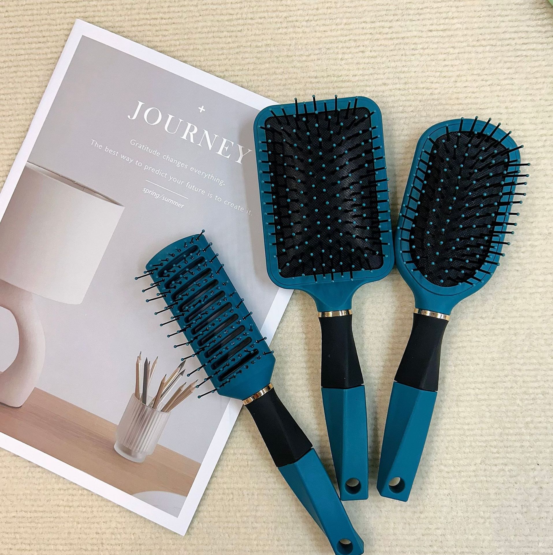 Peineta para el cabello transfronteriza, suministro de peine de masaje, peine de recuerdo, juego de peine verde malaquita, peine rizado de regalo, peine curvo grande