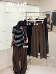 大7女78233秋韩版宽松大码胖mm松弛高腰松紧抽绳阔腿糯米直筒长裤