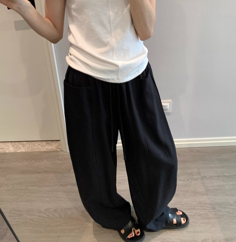 Quần culottes nữ ống rộng cạp thun dây rút vải linen mùa hè — màu đen, màu trắng ngà chi tiết 12