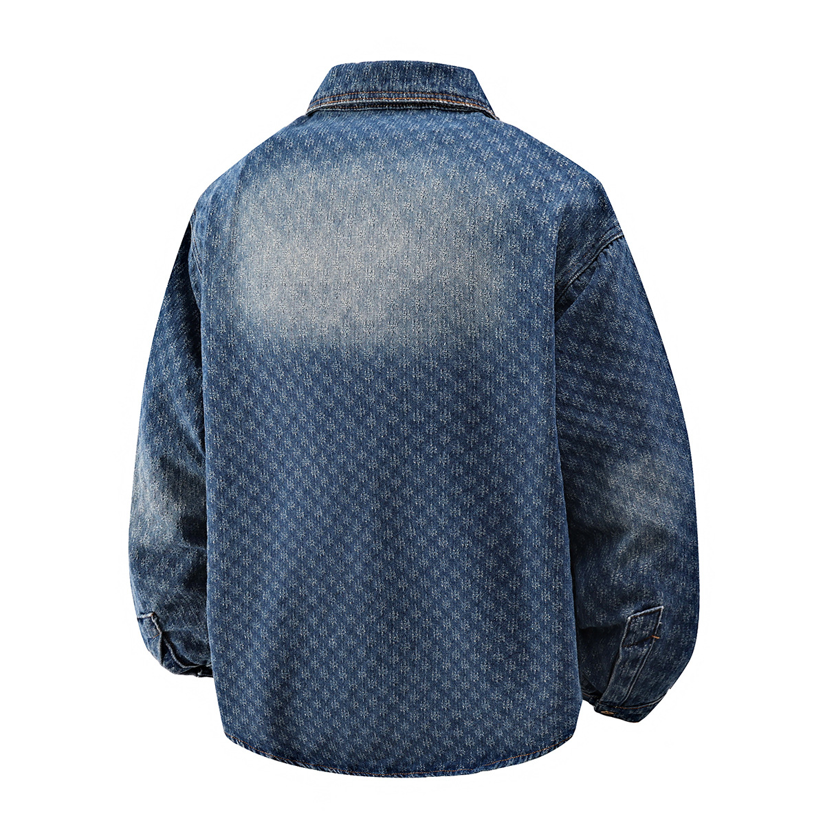 Spring And Autumn New Jacquard Denim Jacket Men's High Street Trend Long Sleeved Shirt American Style Loose Foreign Trade Jacket Men_mkmklike.com