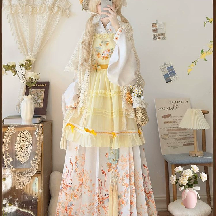 Хань-Ян эклектичная камелия Дайюэ оригинальный Hanfu Ming-стиль перекрещенный воротник пиба рукава лошадиное лицо вышитая на overskirt Лолита повседневная