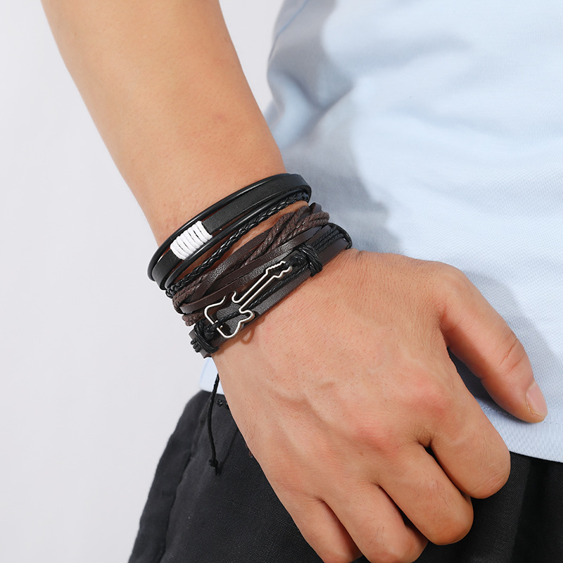 34g Weight Bangle Classification 1 Piece Quantity Street Occasion Pu Leather Material Solid Color Pattern Men's Gender Printing Design Hip-Hop, Retro Style Hip-Hop Retro Solid Color Pu Leather Printing Men's Bangle Men Cord & Leather Bracelets 8
