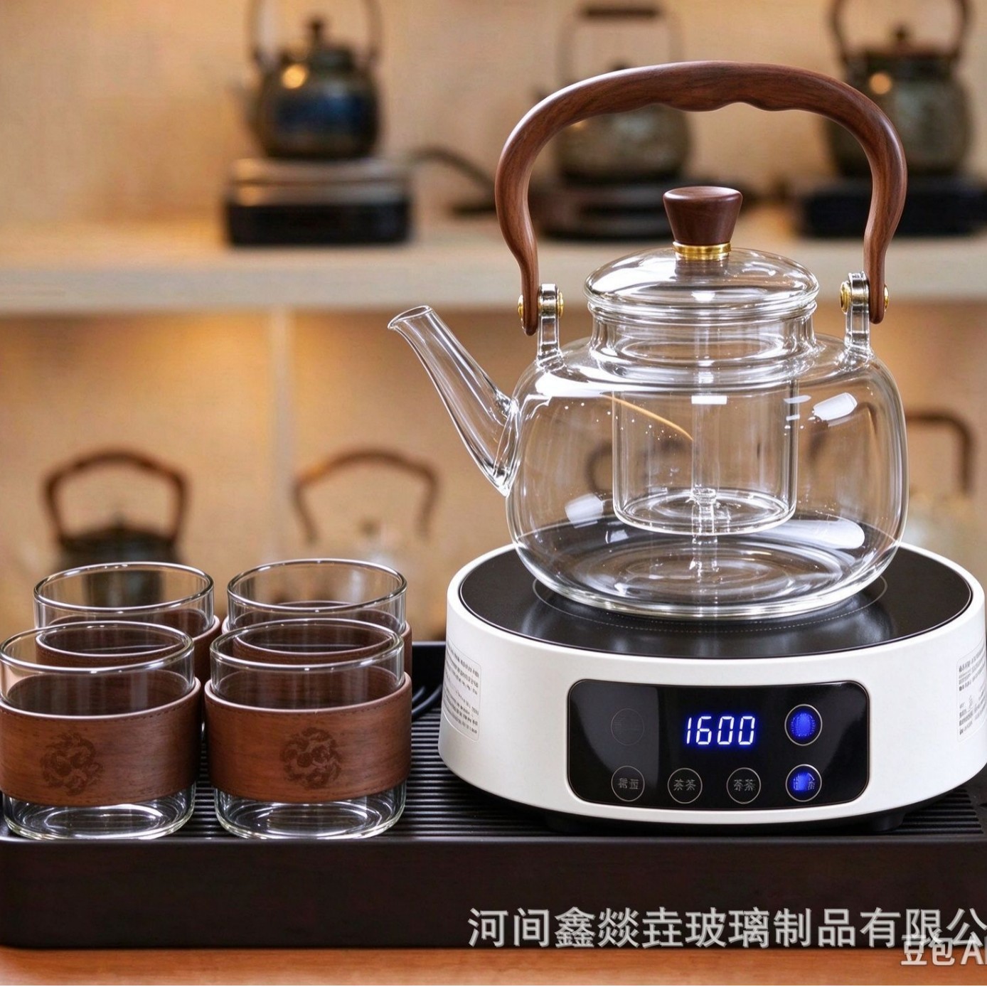 高硼硅玻璃玻璃木耙壶电陶炉煮茶壶一体茶漏玻璃茶壶套装