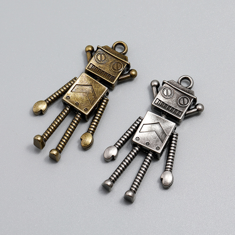diy jewelry accessories retro hand and foot movable alloy robot pendant creative necklace keychain pendant