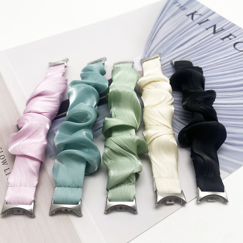 Suitable for Apple Xiaomi 8 bracelet narrow 14MM wristband for girls simple solid color bright silk hair ring elastic strap