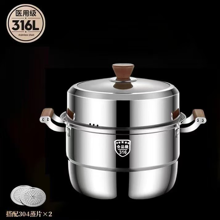 너도밤나무 손잡이가 달린 이중 찜기