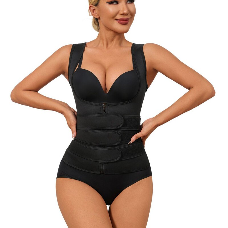 Women Three Belts Black Waist Trainer Sports Workout Body Shaper Vest Zipper Belt Vest Shapewear