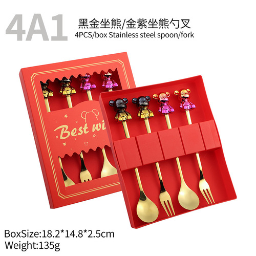 S Cross-border Colorful Plush Figure Utensil Set, Internet Celebrity Fluid Bear Plush Figure Creative Tableware Cute Fruit Fork and Whisk
