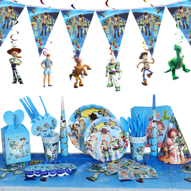 Hot-Selling in Stock: Toy Story Tableware Set, Disposable Paper Plates and Cups, Decoration Supplies for Birthday Parties