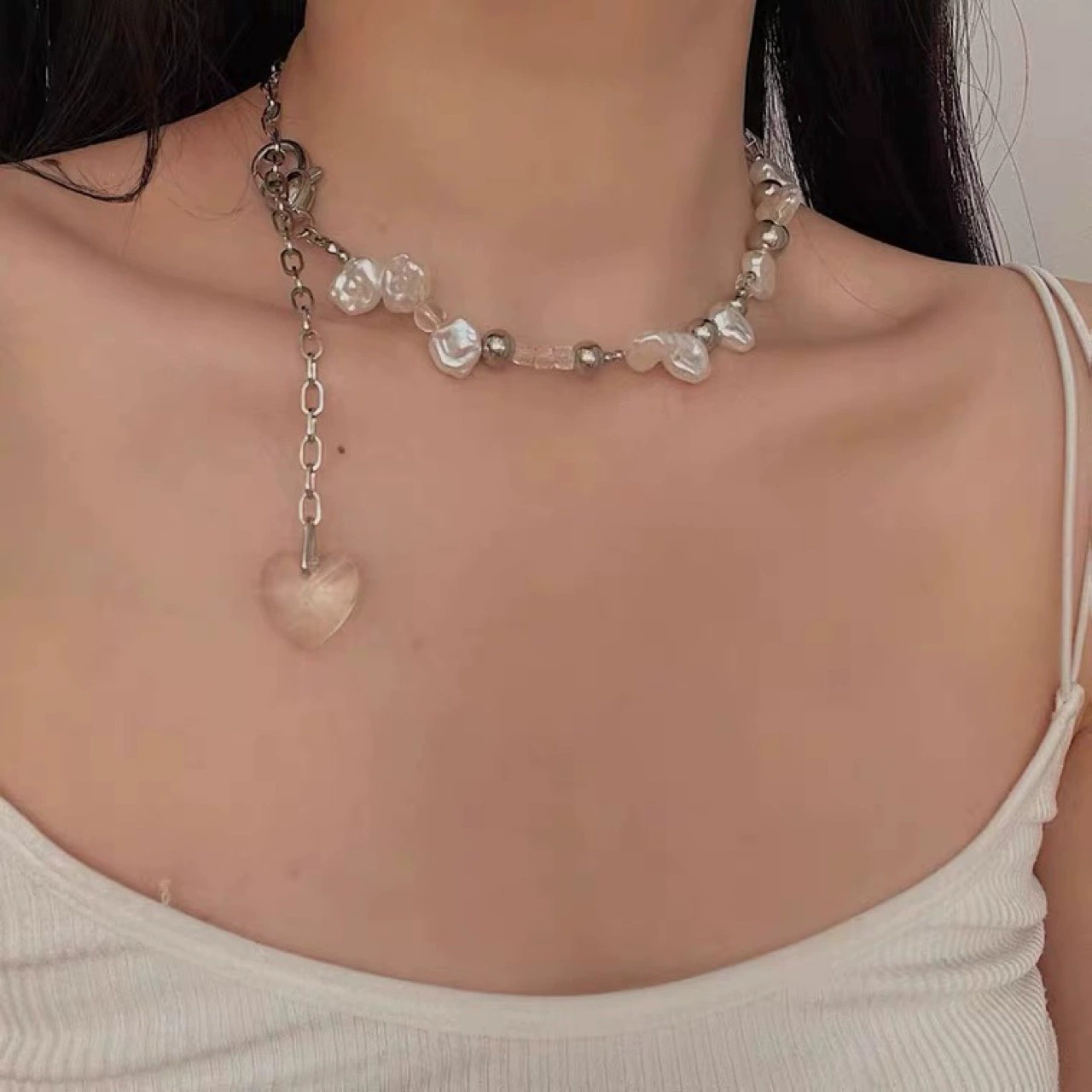 Rote Kristall Perlenkette Für Damen Einzigartiges Hip Hop Collier_voghion.com