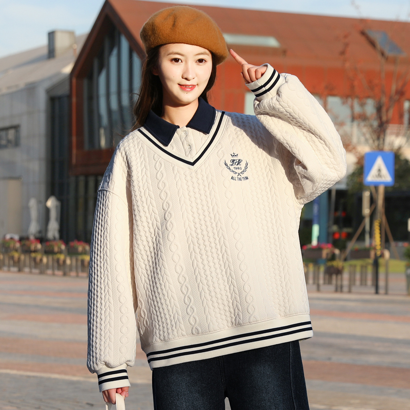 25511 Junior High School Student Sweatshirt Women's Velvet Autumn and Winter Inner Top Thickeneded High School Student Korean Style Loose and Sweet