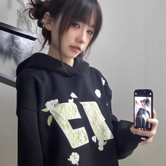 美式高街复古刺绣字母卫衣女2025新款春秋薄款宽松设计感小众外套