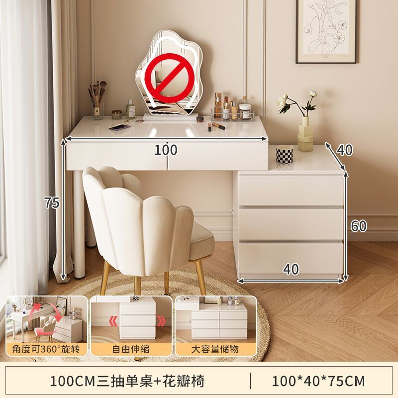 クリームスタイルのドレッシングテーブル、シンプルな収納キャビネット、ベッドサイドテーブル、一体型伸縮式コーナーデスク、ベッドサイドキャビネット、ドレッシングテーブル|undefined